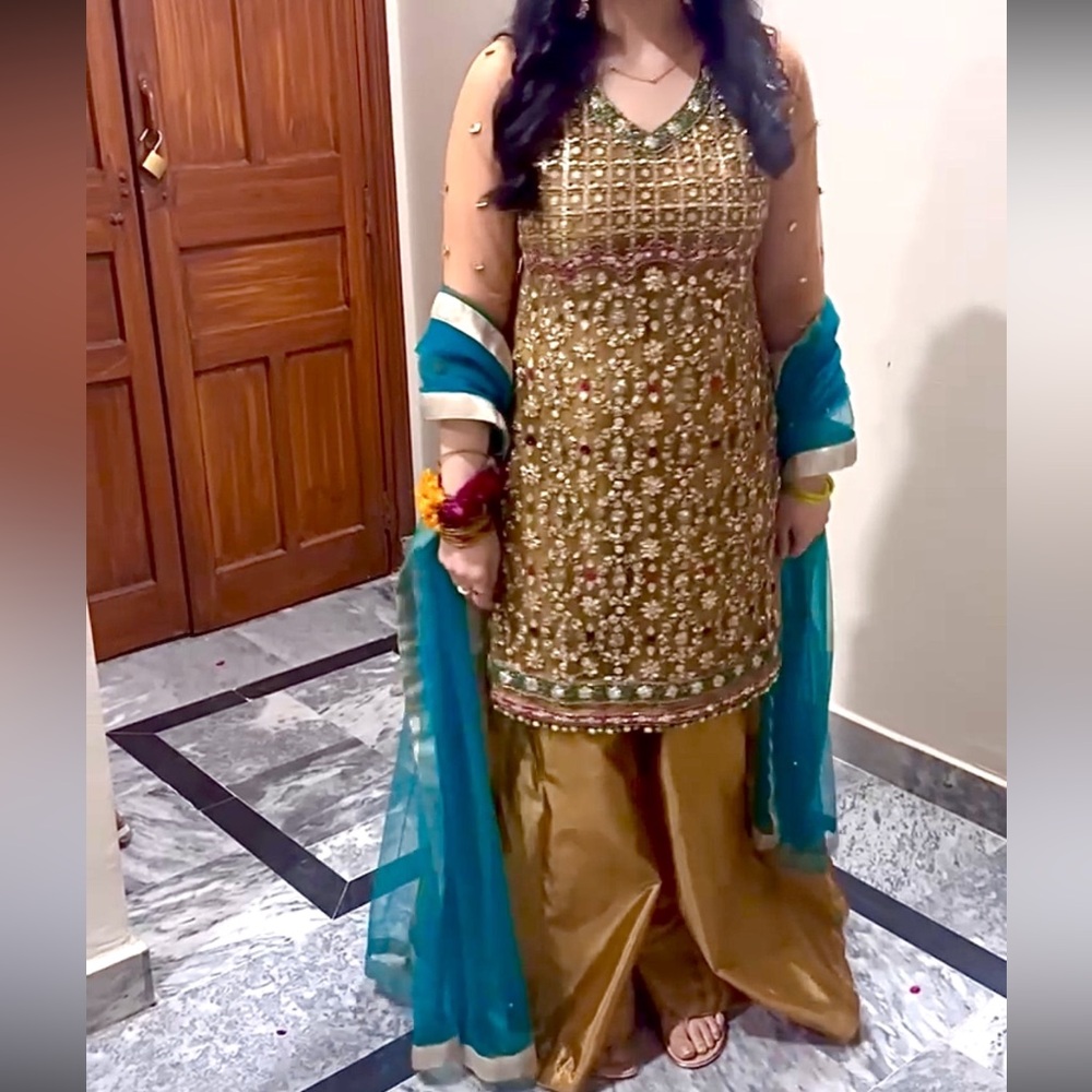 Pakistani Gold and Teal Sharara